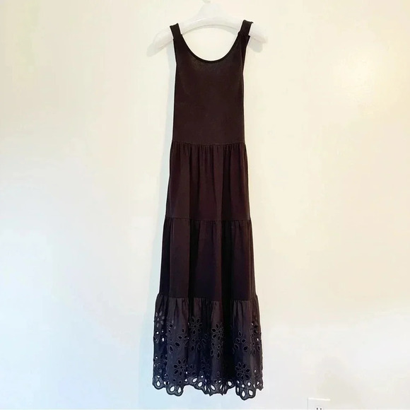 NWOT JCREW Tiered Knit Midi Maxi Black Eyelet Dress M - Picture 4 of 16